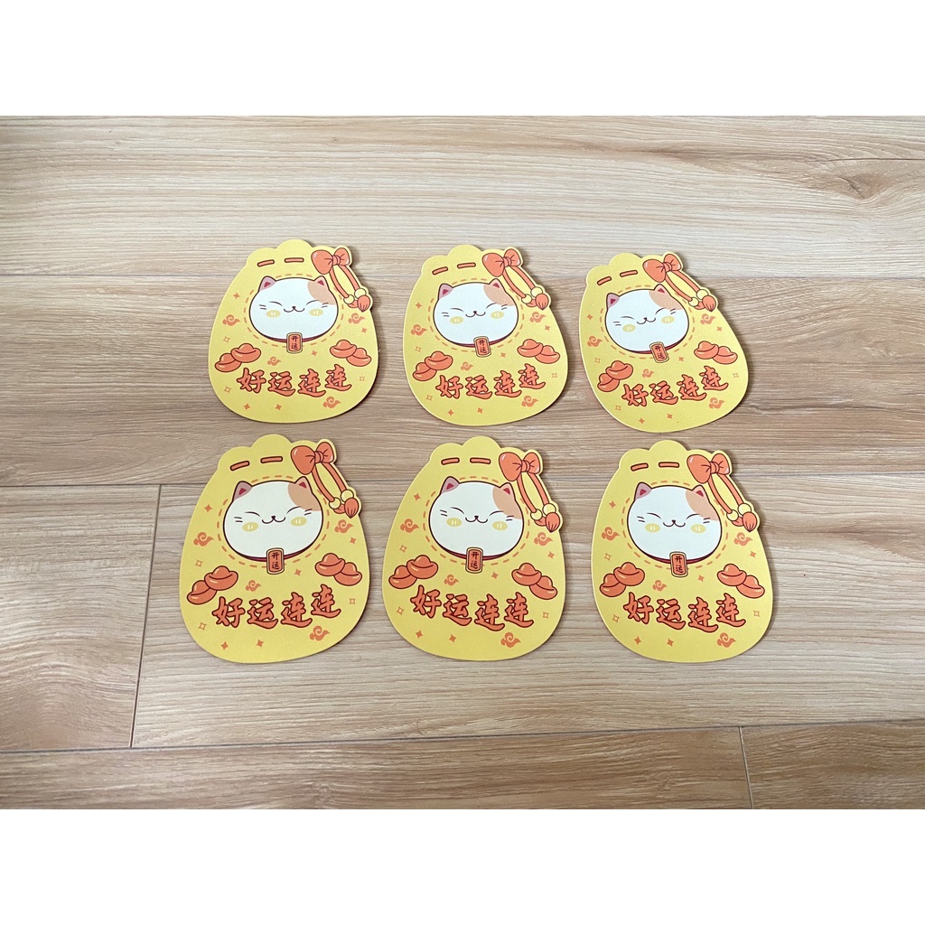 Combo 6 bao lì xì tết - Bao lì xì ép nhũ kim cao cấp mèo thần tài Vàng Kim - có sẵn tại HCM