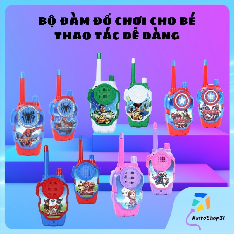 Đồ chơi bộ đàm liên lạc gồm 2 Bộ Đàm Người Nhện, Elsa, Đội Trưởng Mỹ Đa Chiều 2 kênh phạm vi 2m cho trẻ vui chơi