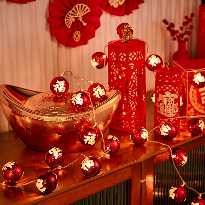 Dây Đèn Led Hình Quả Bóng Tròn Màu Đỏ Phong Cách Trung Hoa Độc Đáo Trang Trí Nhà Cửa / Lễ Hội