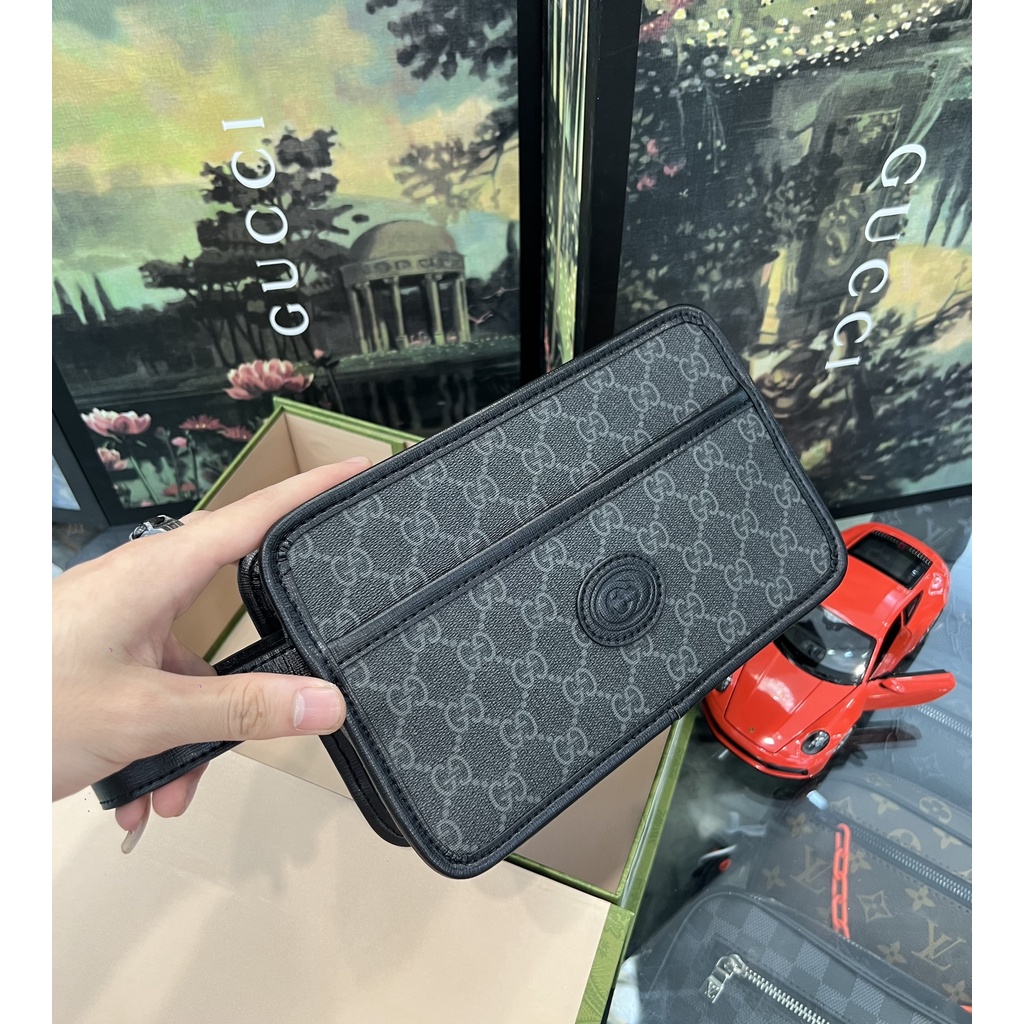 Túi ví cắp nách xách tay Gucci black monogram LA fullbox