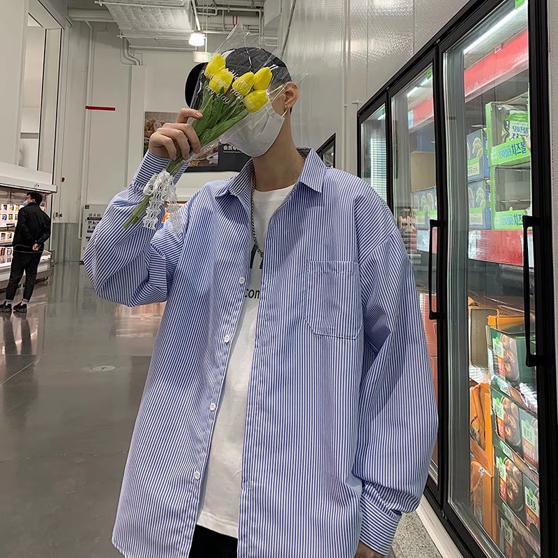 Áo Sơ Mi Oversize Kẻ Sọc Phong Cách Hip Hop Đường Phố Cho Nam Size M-3XL