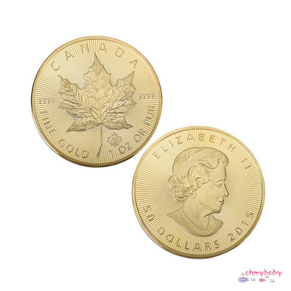 Đồng Tiền Kỷ Niệm Elizabeth II Canada Lá Phong Nữ Hoàng 50 Đô La 2015 Kim Loại Mạ Vàng Xu [O/5]
