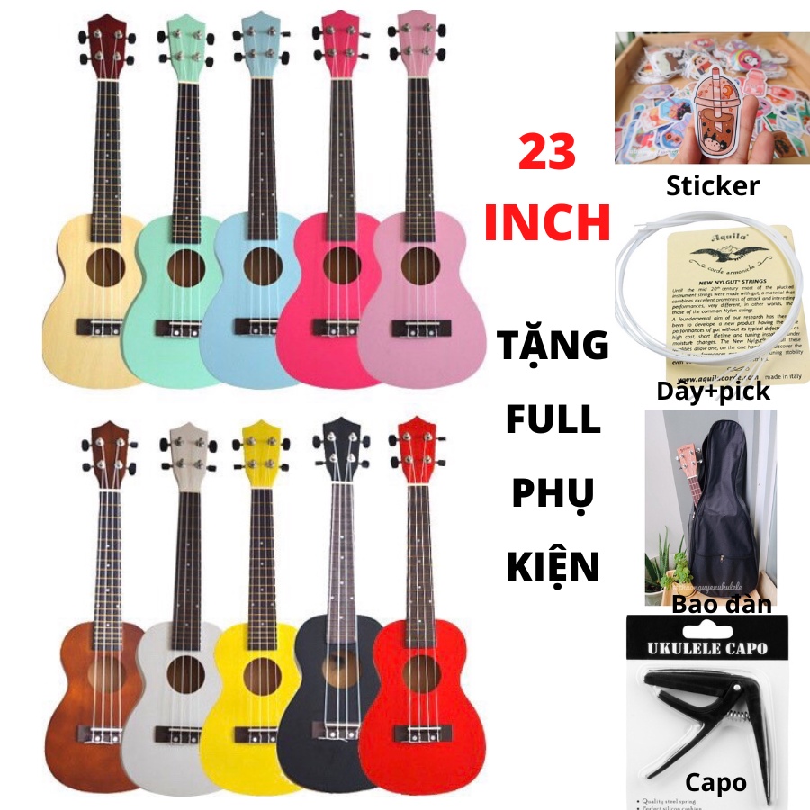 Đàn Ukulele Concert nhiều màu chất liệu gỗ-Tặng phụ kiện đi kèm