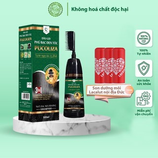 Dầu gội thảo dược phủ bạc tóc PUCOLIZA chính hãng, Dầu gội nhuộm đen,nâu từ nhân sâm tự nhiên giúp đen tóc 500ml