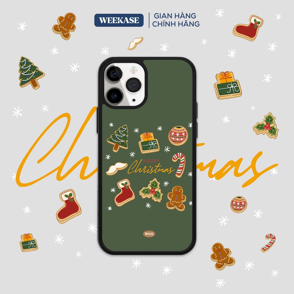 Ốp lưng iPhone cứng Giáng Sinh viền đen chống va đập Weekase phong cách Christmas iconic,hoạ tiết Merry Xmas
