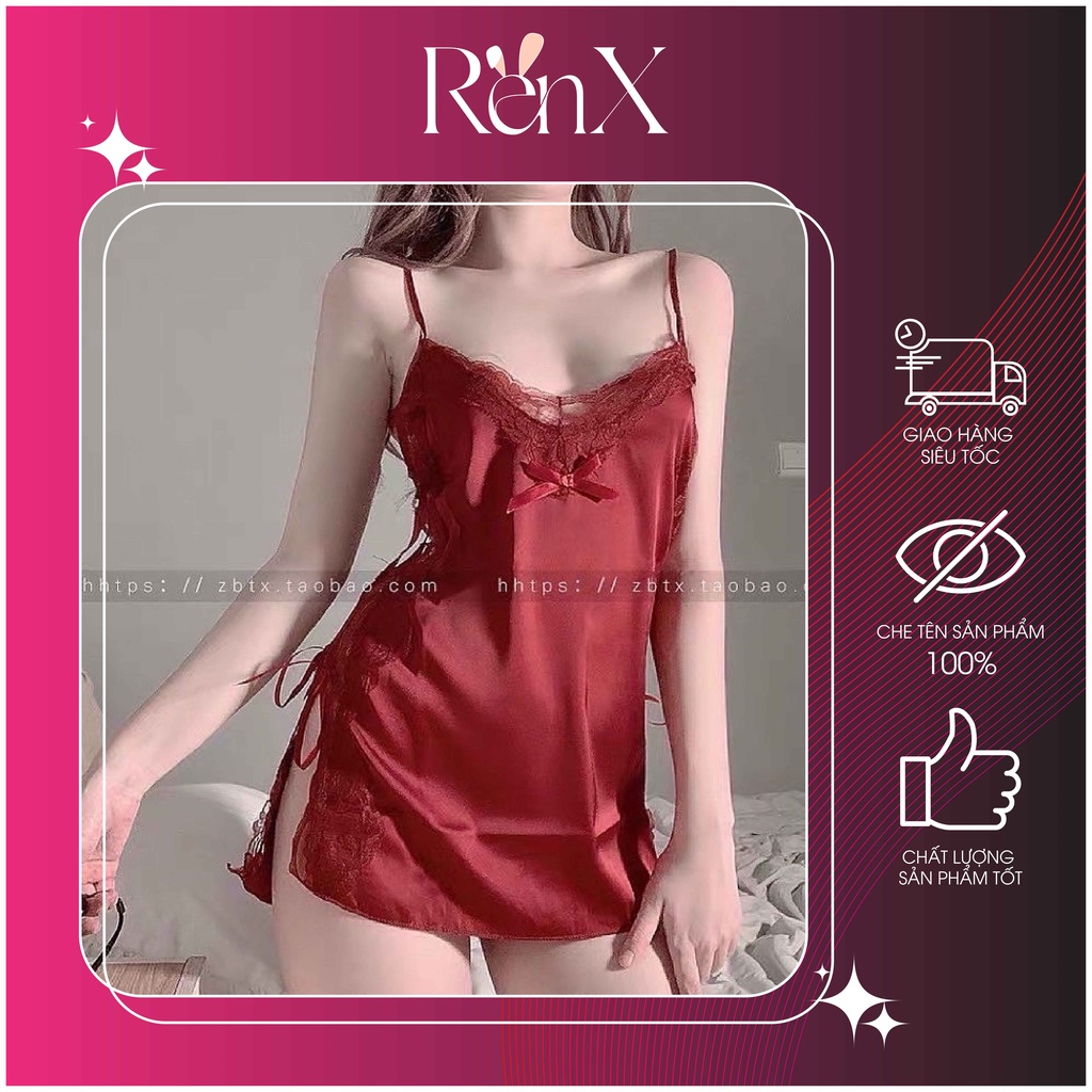 Váy Ngủ Lụa Cột Dây 2 Bên Sexy + Chip - RenX - VA2006