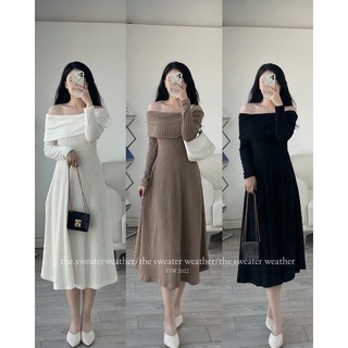 Đầm bẹt vai len dáng xoè 3 màu freesize Pumi