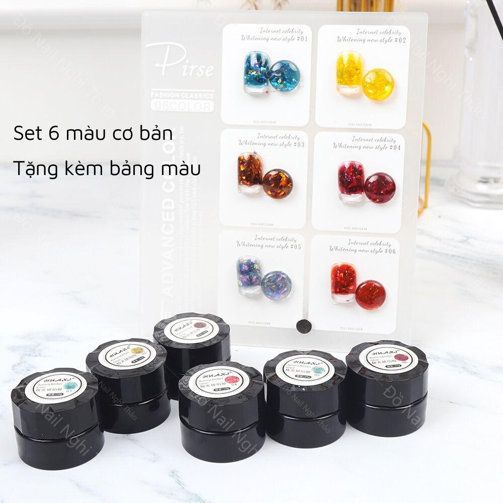 Gel nhũ khổng tước nail huaxi NGHI THẢO set 6 màu