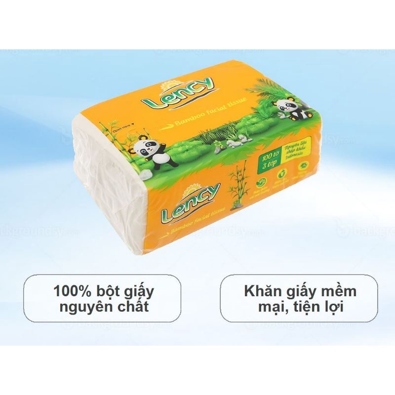 Khăn giấy lau mặt Lency 3 lớp 1000 tờ - LENCY - Bột giấy nguyên chất, khăn giấy mềm mại, tiện lợi