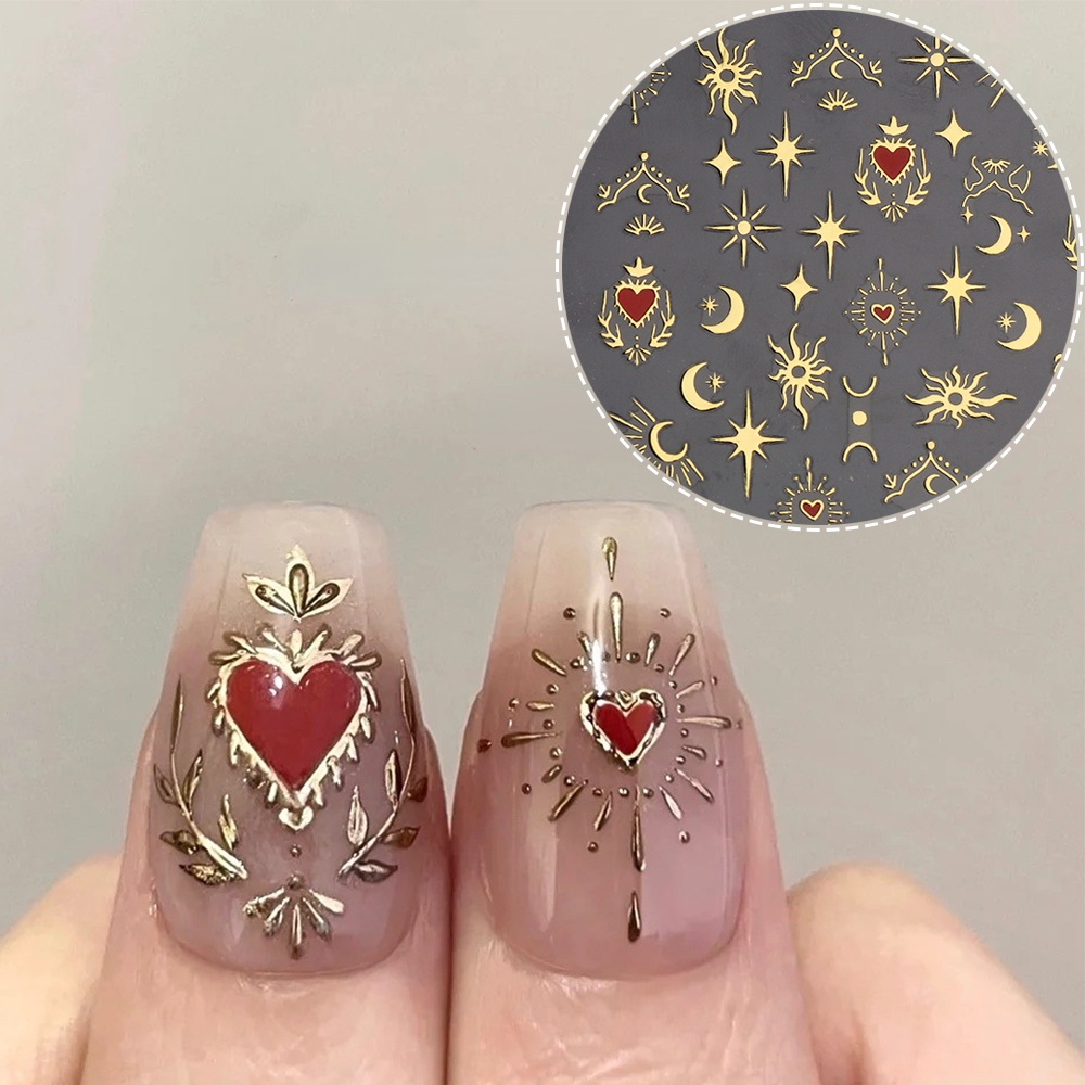 Miếng Dán Trang Trí Móng Tay 3D Hình Trái Tim / Bướm / Ngôi Sao / Mặt Trăng Màu Vàng Đồng