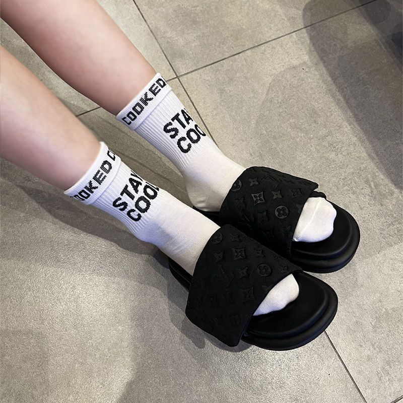 Jiashucheng  Vớ cotton Thể Thao Mùa Thu Thiết Kế Chữ jacquard Đơn Giản Dễ Phối Đồ Cho Nữ