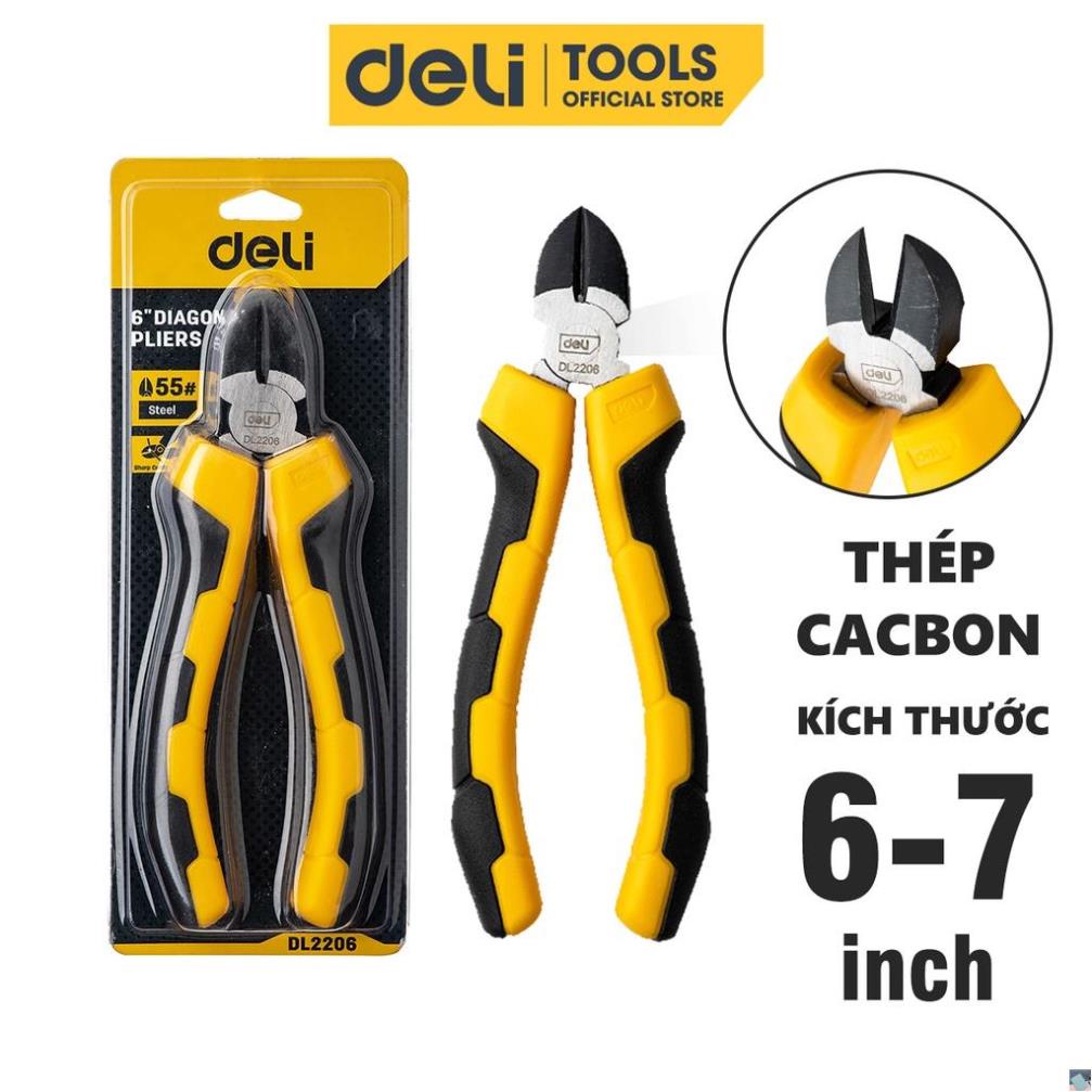 Kìm Cắt Dây Điện Deli Cao Cấp Chính Hãng - Chất Liệu Thép Cacbon Siêu Bền - Tay Cầm Chống Trượt Tiện Dụng - EDL2206 .