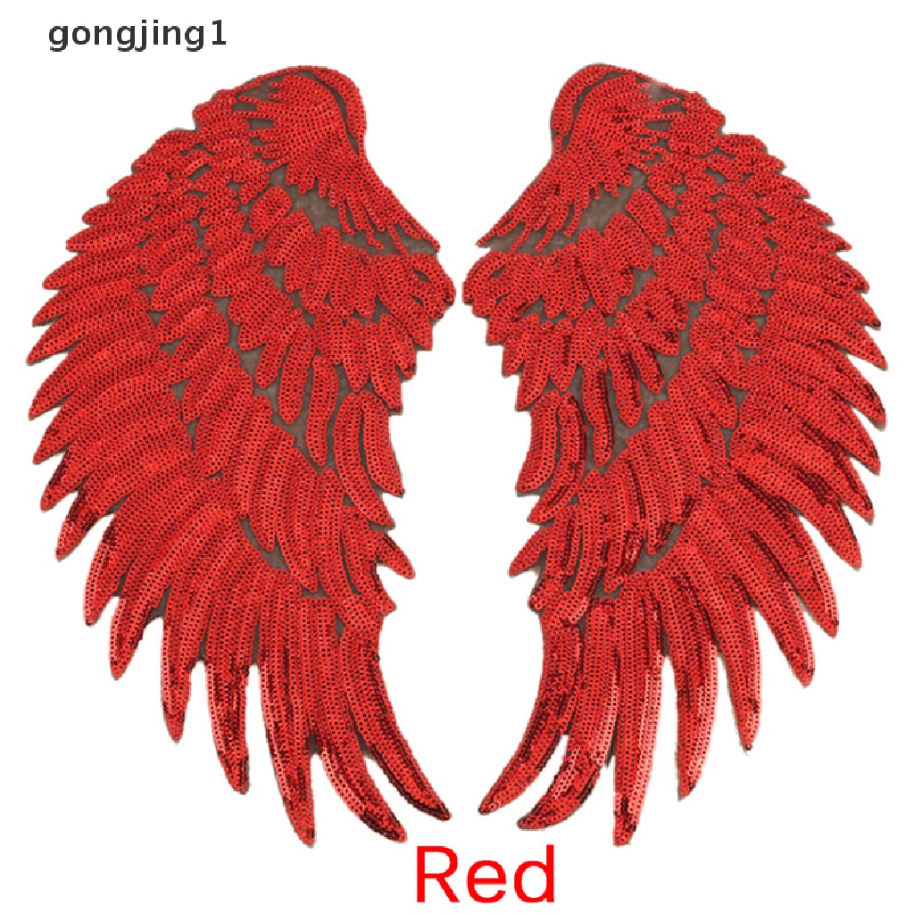 1 Cặp Sticker Ủi Thêu Hình Đôi Cánh Đính Sequin Lấp Lánh
