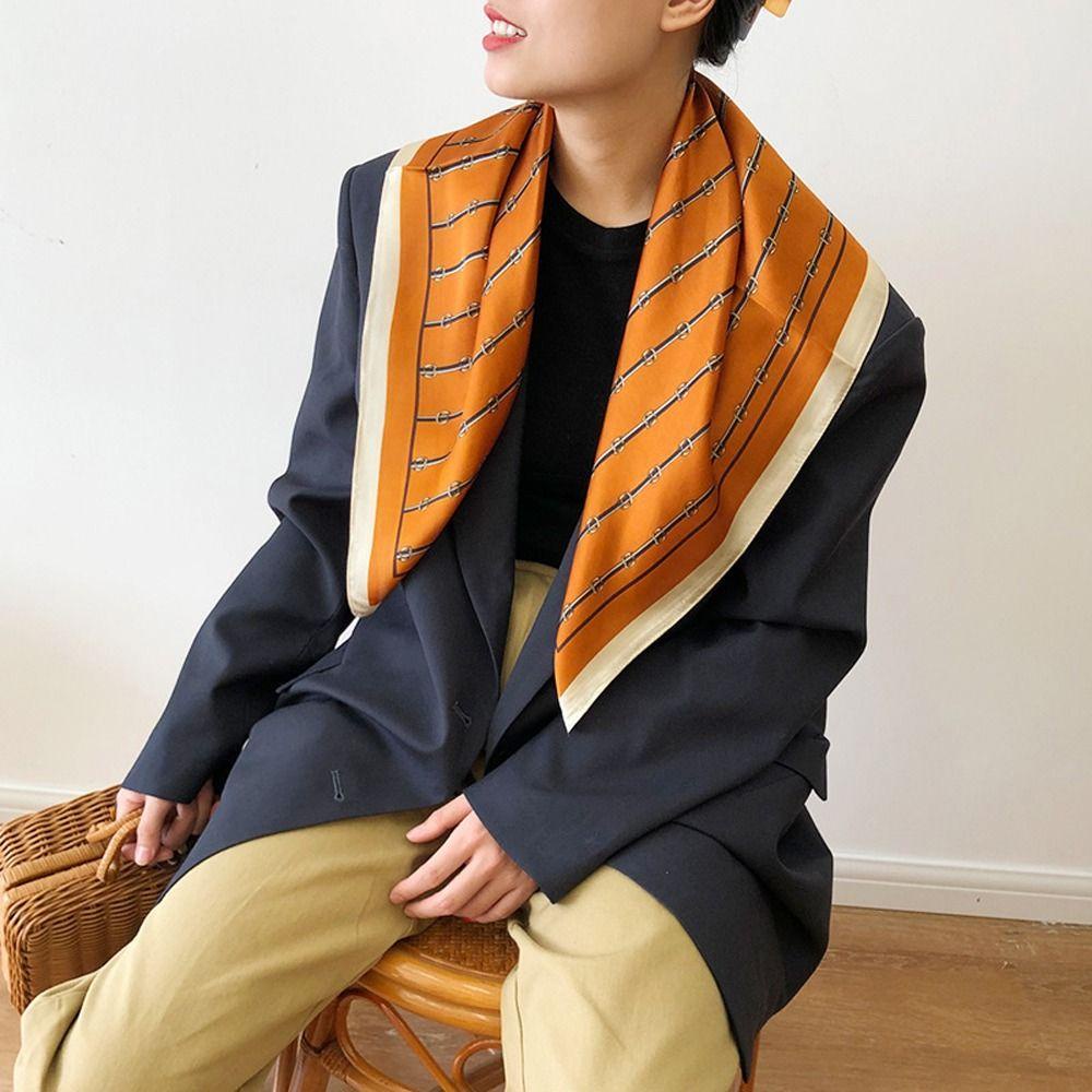 Khăn Quàng Cổ Hình Vuông 70cm Bằng Lụa Satin Họa Tiết Kẻ Sọc Thời Trang Xuân Hè