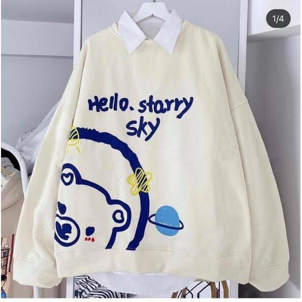(Sale FreeShip) Aó sweater cổ tròn tay dài phồng,áo phong cách hàn in hình cá tính