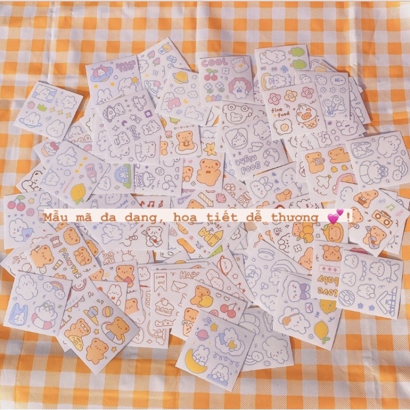 Miếng Dán Sticker Hoạ Tiết Hoạt Hình Trang Trí Siêu Dễ Thương Tone Pastel