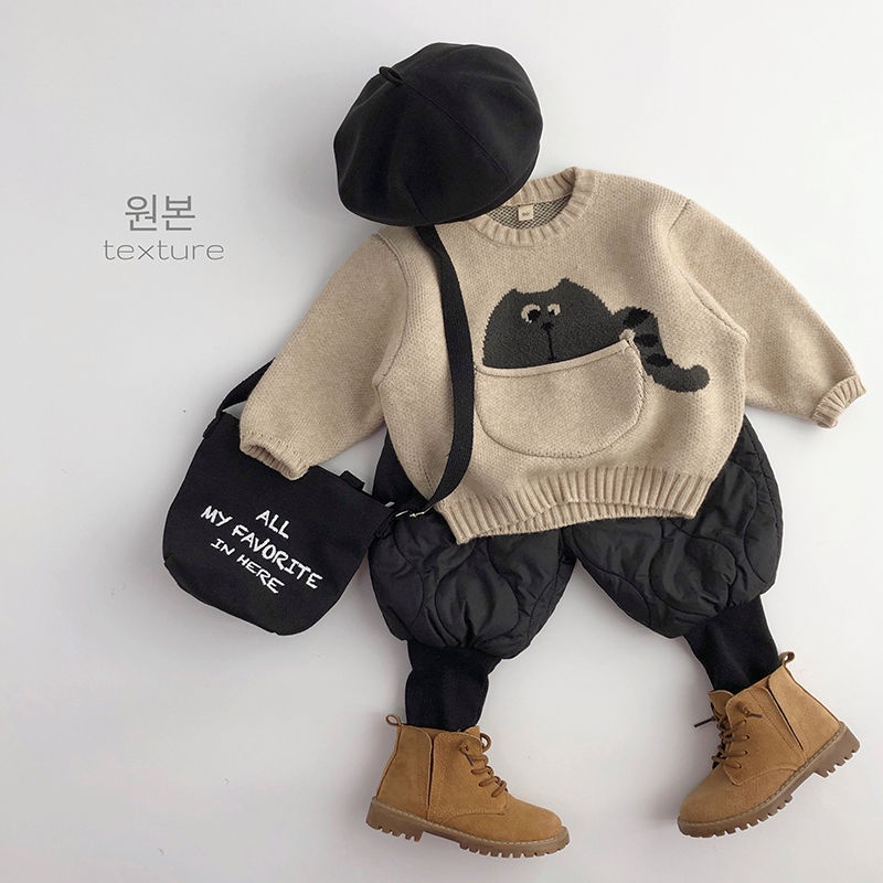 Áo Sweater Thu Đông Chui Đầu Mềm Mại Có Túi Lớn In Họa Tiết Hoạt Hình Nhật Bản Cho Bé Trai Và Gái
