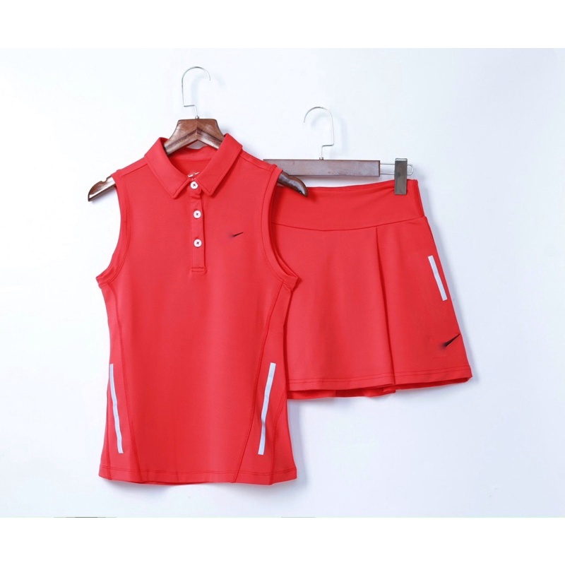 Bộ váy tennis áo có cổ sát nách chân váy xếp ly cách điệu cao cấp