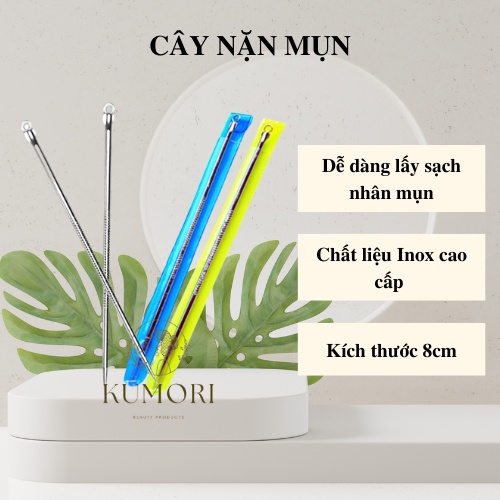 CÂY NẶN MỤN 2 ĐẦU 8CM đồ lấy nhân mụn inox 2 đầu nhọn và tròn thanh lễ mụn chích mụn dụng cụ chăm sóc da mặt chuyên nghi