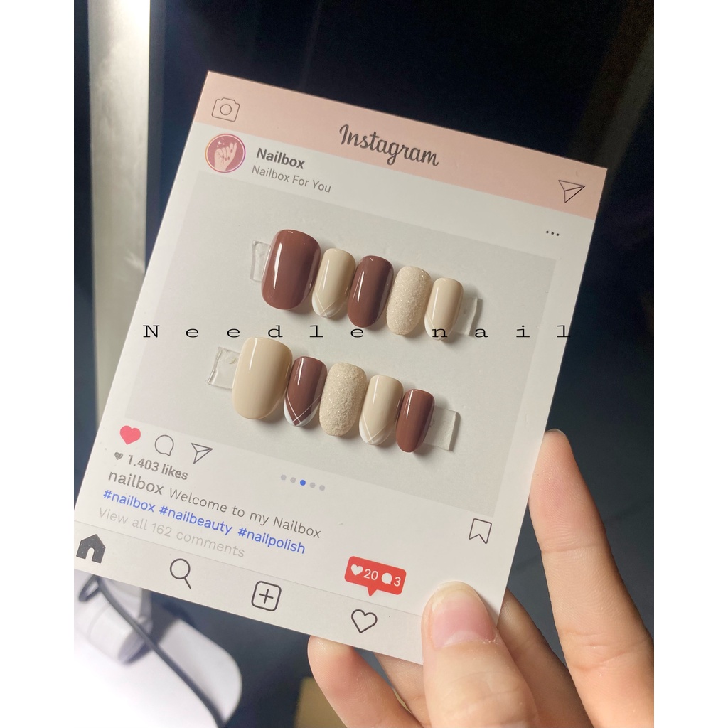 Sét nail box 10 móng tay giả form ngắn tự nhiên tặng keo dũa
