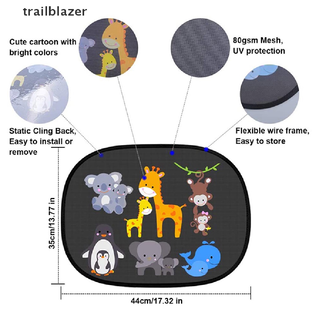 Set 2 Bạt Che Nắng Cửa Sổ Xe Hơi Chống Tia UV Hình Động Vật Có Thể Gấp Gọn Cho Bé Áo Thun In Hình Thời Trang Năng Động Cho Nữ