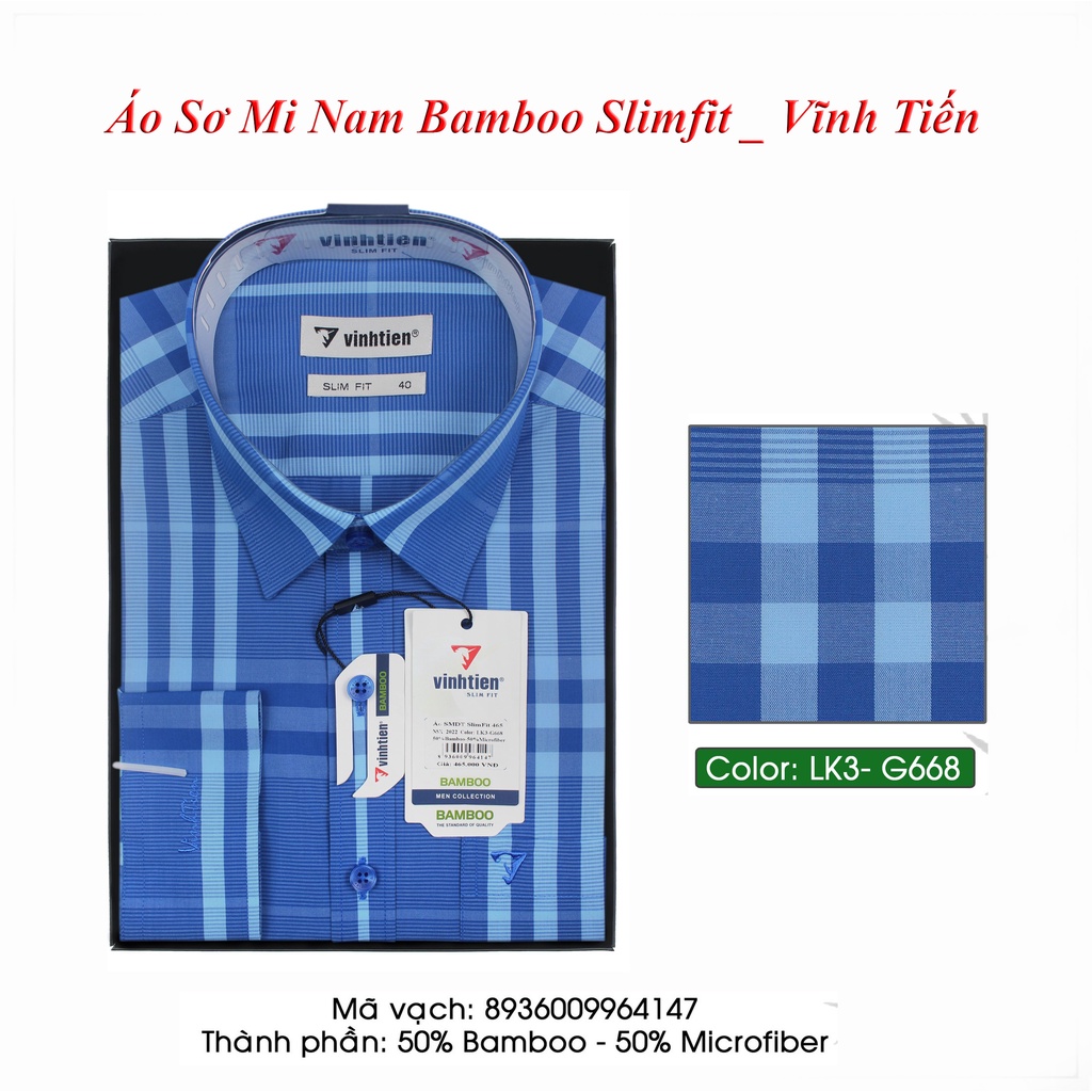 Áo Sơ Mi Dài Tay Bambo Dáng Slimfit Vĩnh Tiến G668