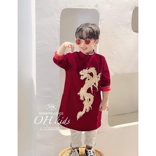 Áo dài đỏ thêu rồng bé trai