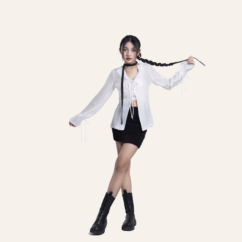 Áo dài tay buộc dây Ribbon Shirt