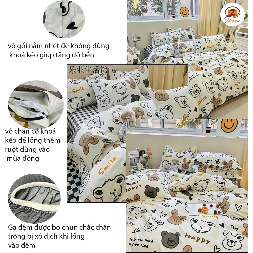 [Mã BMTTC60 giảm đến 60K đơn 50K] Bộ Chăn Ga Gối Cotton Poly Hizun Dùng 2 Mặt Mẫu Dễ Thương