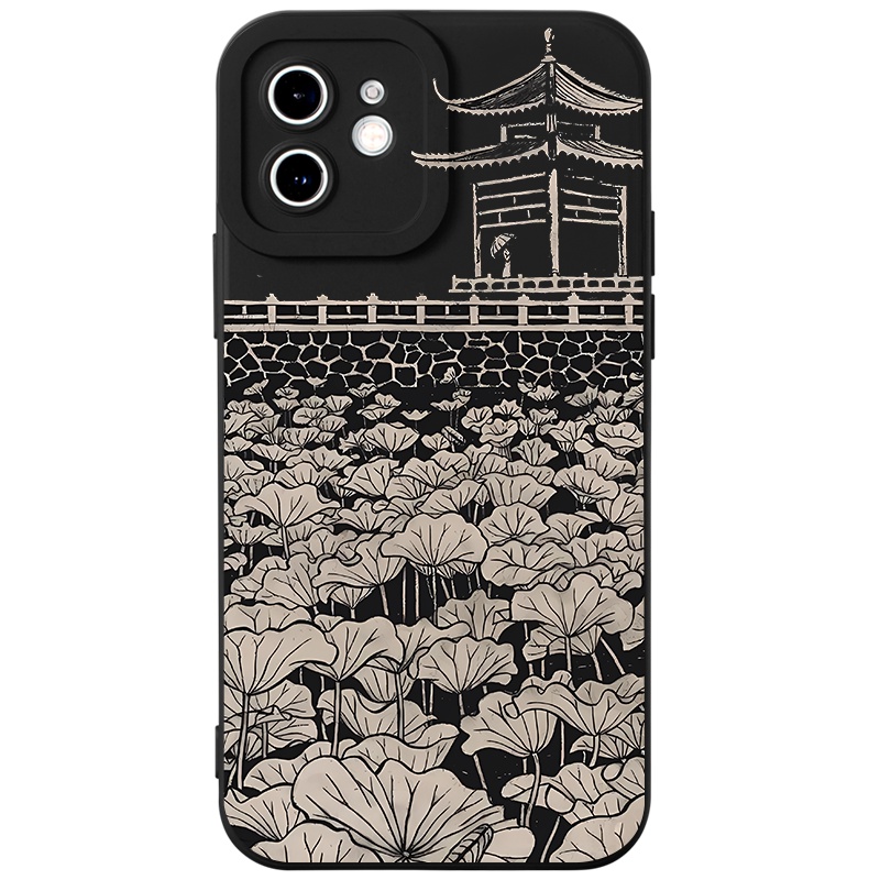 Ốp lưng JURSUE mềm chống bẩn hình độc lạ vintage đen Cho iPhone 14 13 12 11 Pro Max SE 2020 X XR XS 8 7 ip 6S 6 Plus Y2643