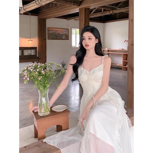 Váy tiểu thư ngọt ngào phối bèo sóng mây thướt tha thời trang nữ kèm feelback khách xinh V2BE