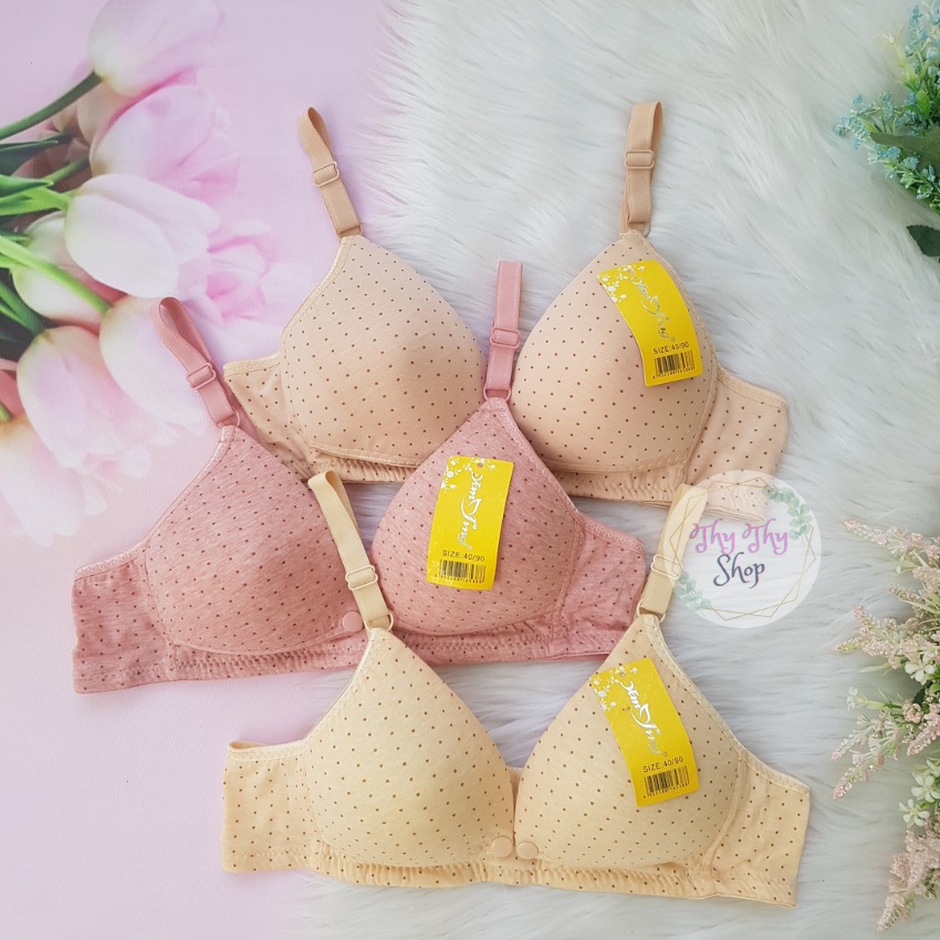 Áo lót bầu và cho bé ti sau sinh, vải cotton chấm bi, không gọng, đệm mỏng, độ bền cao, nâng đỡ chống xệ