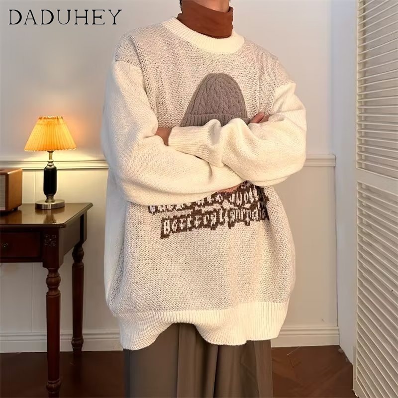 DaDuHey Men 'S Hong Kong Style 2022 Autumn Long-Sleeved Sweater Ins Trendy Fashion Loose Sweater