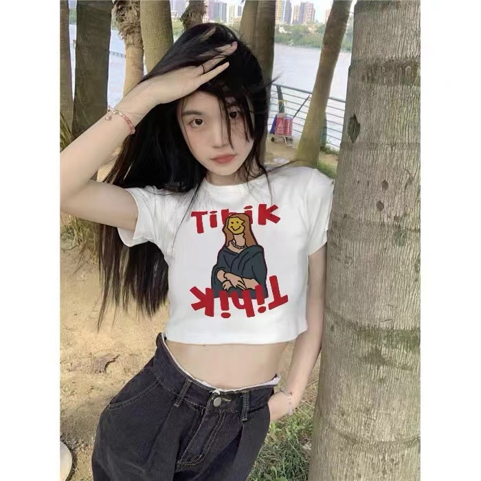 Áo Thun Crop Top Nữ Tay Ngắn In Hoạt Hình Chất Liệu Cotton Mềm Mại Thời Trang 2023