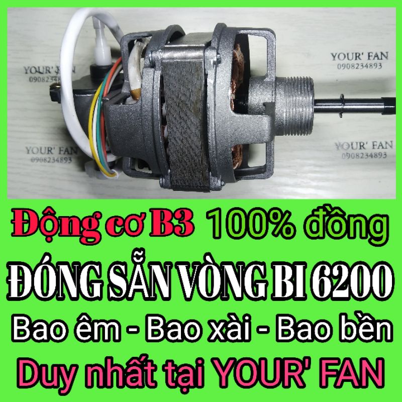 Bộ động cơ quạt B3,đóng sẵn vòng bi 6200, sato 46 ,dày 16mm, 100% dây đồng, kèm tụ 1,5uf