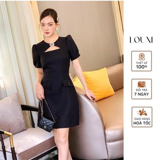 LOUXI I Đầm đen cut-out ngực đính ngọc Sia Dress