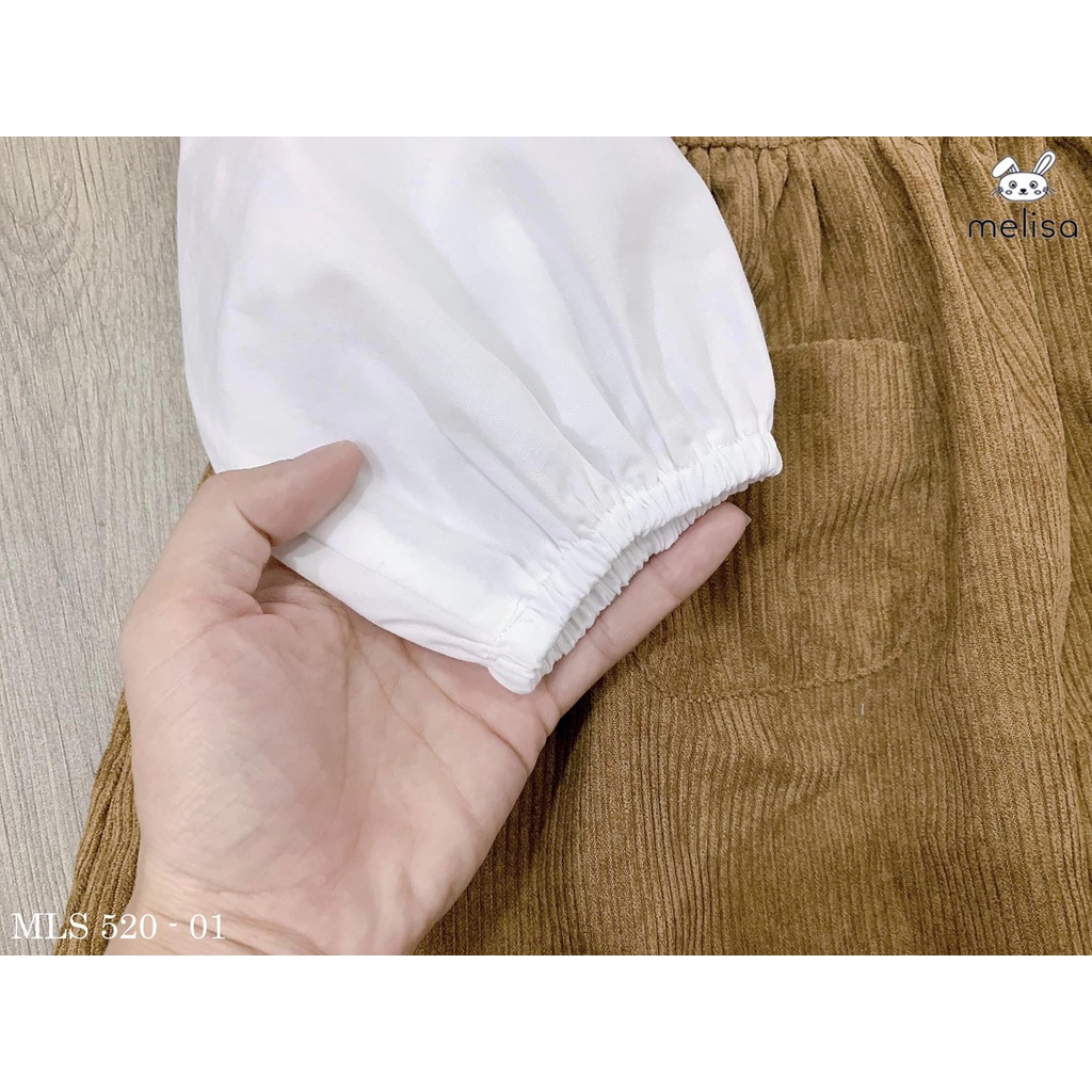 Set yếm bé gái nhung tăm và áo sơ mi trắng Melisa cao cấp 4 màu