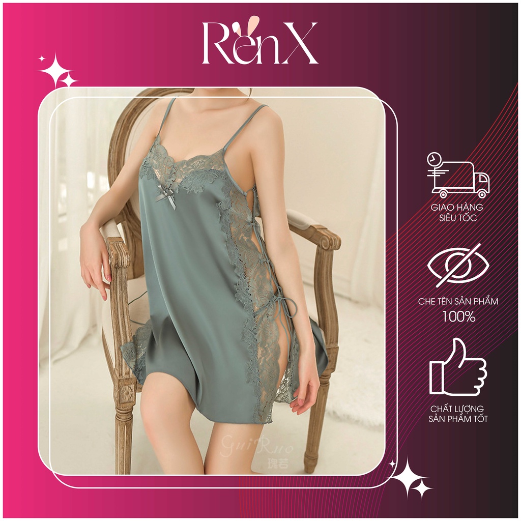 Váy Ngủ Lụa Cột Dây 2 Bên Sexy + Chip - RenX - VA2006
