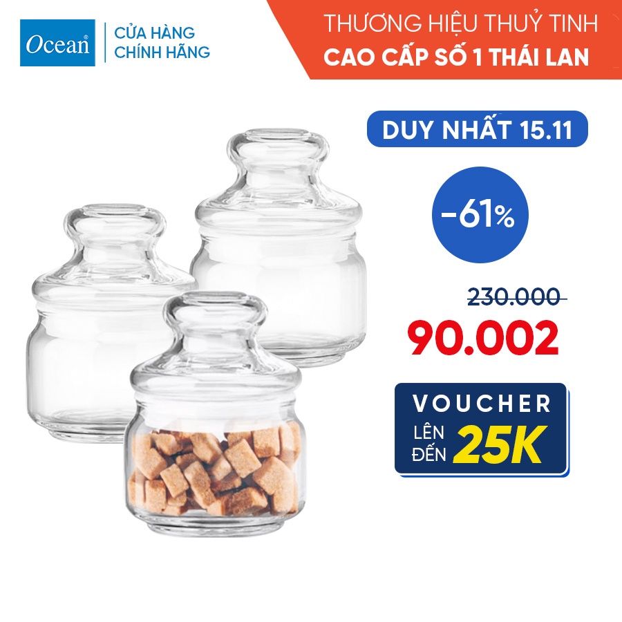 Bộ 3 hũ thủy tinh Pop Jar 325ml nắp kính
