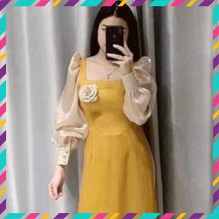 Áo Dài Cách Tân - Áo Dài  Tay Bồng Có Hoa Cài Trước Ngực Thời Trang Lễ Tết Đẹp-MS05