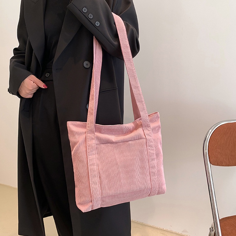 Túi Xách Vải Nhung Kẻ Kích Thước Lớn Phong Cách Hàn Quốc Cho Nữ