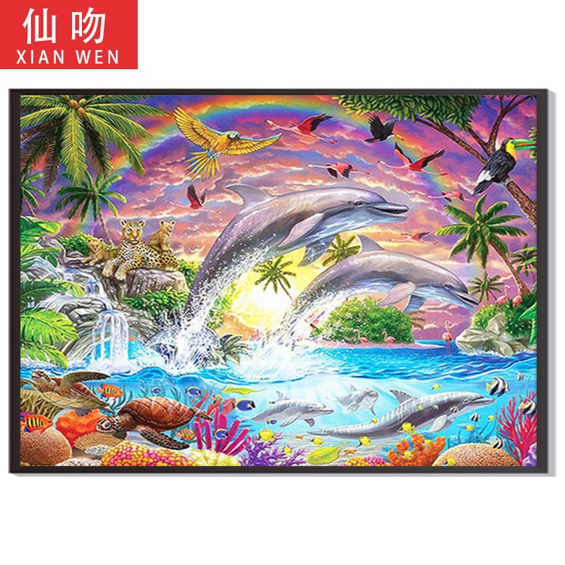 ✿❁Những bức tranh kim cương 5D, hai bức tranh kim cương cá heo DIY, dàn khoan tròn và khung hình kim cương vuông, bức tranh trang trí cảnh quan tuyệt vời, phòng ngủ nhà ở có thể đặt tường để trang trí 30*40.