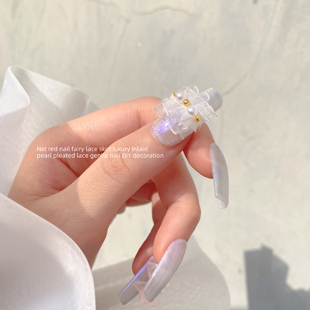 Phụ Kiện Trang Trí Móng Tay Hình Váy Ren Đính Ngọc Trai Cho Cô Dâu