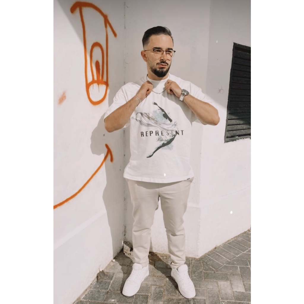 REP Abstract Dancer Slogan Print Short Sleeve RESENT T-shirt Retro High Street Couple Loose Cotton Half Sleeve