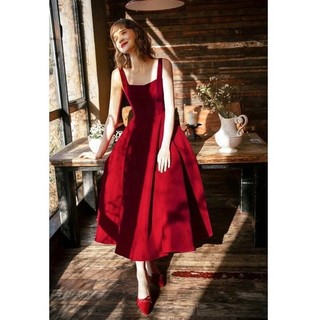 Đầm Tùng Xòe Đỏ SIÊU XINH CAO CẤP Cổ Tứ Giác, Xếp Li Dự Tiệc, Dạo Phố CỰC CHẤT