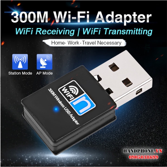 USB Wifi Không Dây RTL8192 802.11 n/g/b Tốc Độ 300Mbps kích cỡ nhỏ gọn sóng khỏe dùng cho Máy Tính