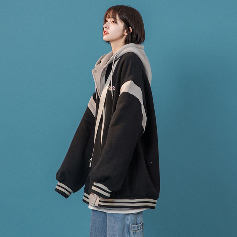 IELGY IELGY Áo Khoác Bóng Chày Dáng Suông Có Nón Cho Nam Nữ