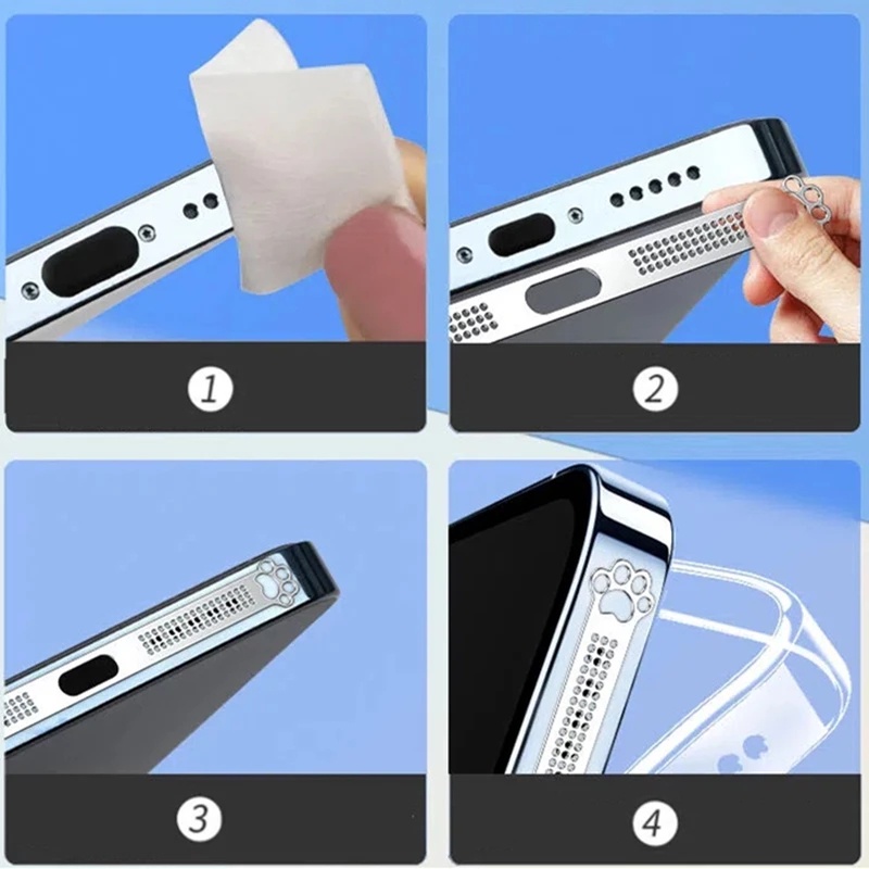 Miếng Dán Chống Bụi Cho Loa Điện Thoại IPhine12 / 13 / 14 Series Bằng Kim Loại Họa Tiết Chân Mèo Dễ Thương