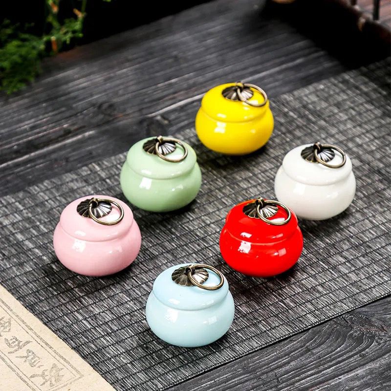 Hũ Gốm Kín Khí Đựng Thuốc / Son Môi / Phấn Má Hồng Kín Khí Có Nắp Đậy Trang Điểm Kiểu Retro