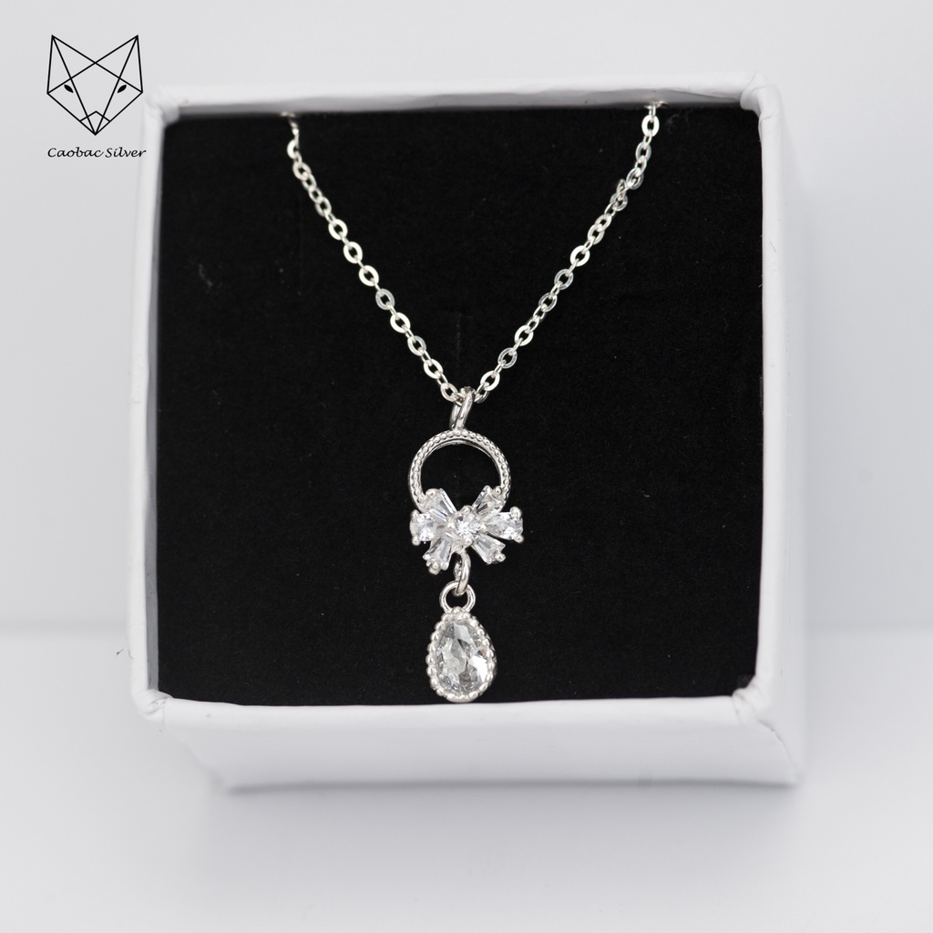 Dây Chuyền Bạc Ta Cao Cấp CaoBac Silver  Thiết Kế Hoạ Tiết Hình Nơ Đá Rơi Nhẹ Nhàng, Thanh Lịch Dành Cho Bạn Gái